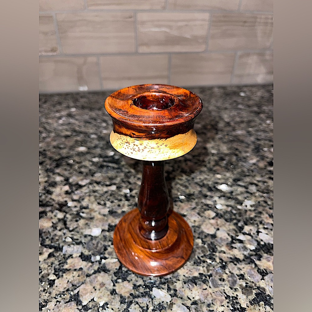 Two Toned Wood Candle Stick Holder